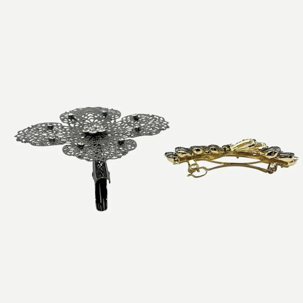 Vtg Retro Hair Barrettes Clip Claw Pin Rhinestone Dragonfly Snowflake Flower Lot
